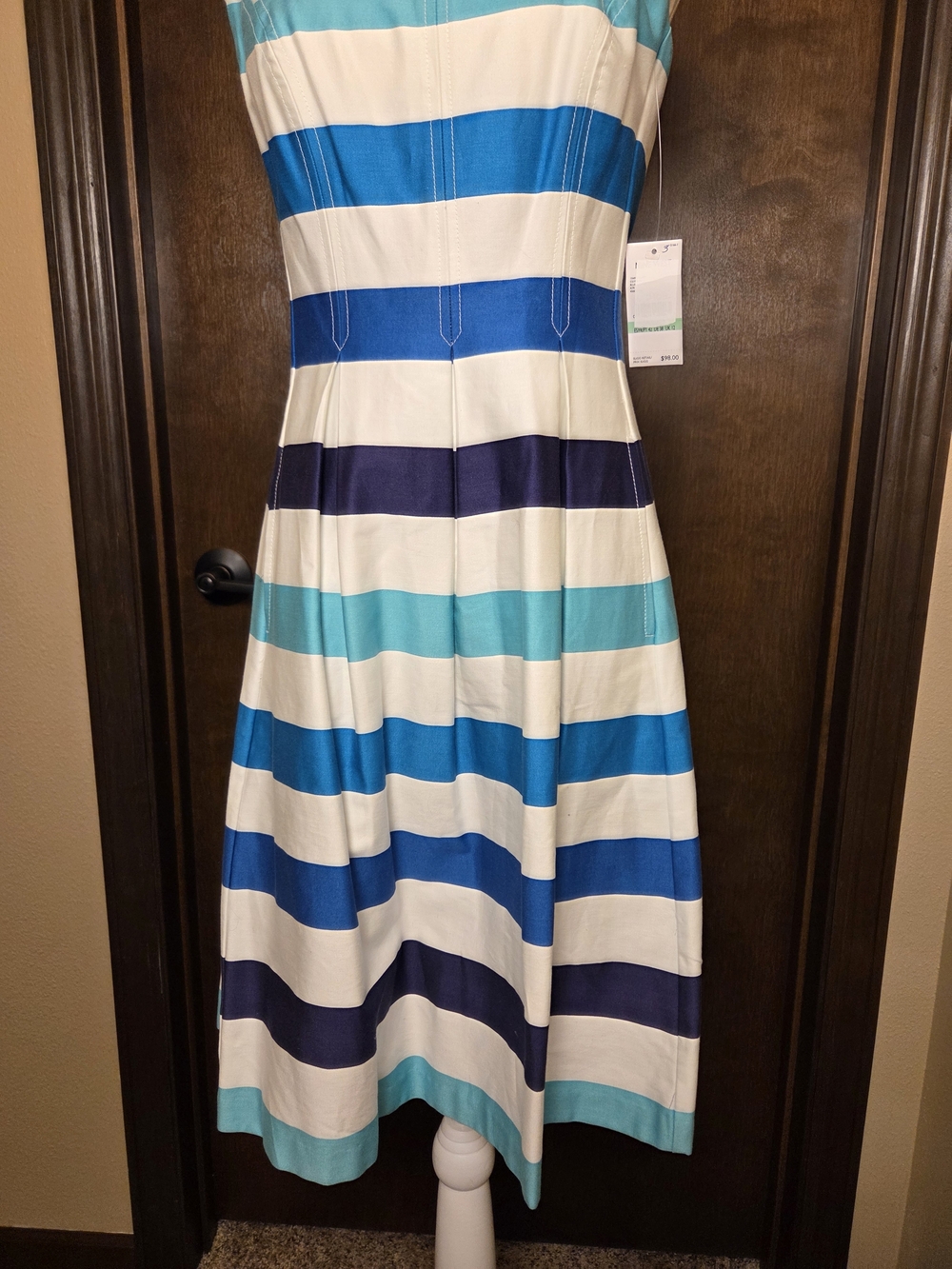 Nine West Striped Midi Dress in Navy, Teal, Aqua & White NWT - Picture 4 of 14